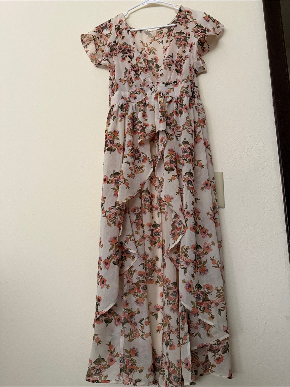 Floral Ruffle Maxi Dress in Blush Pink